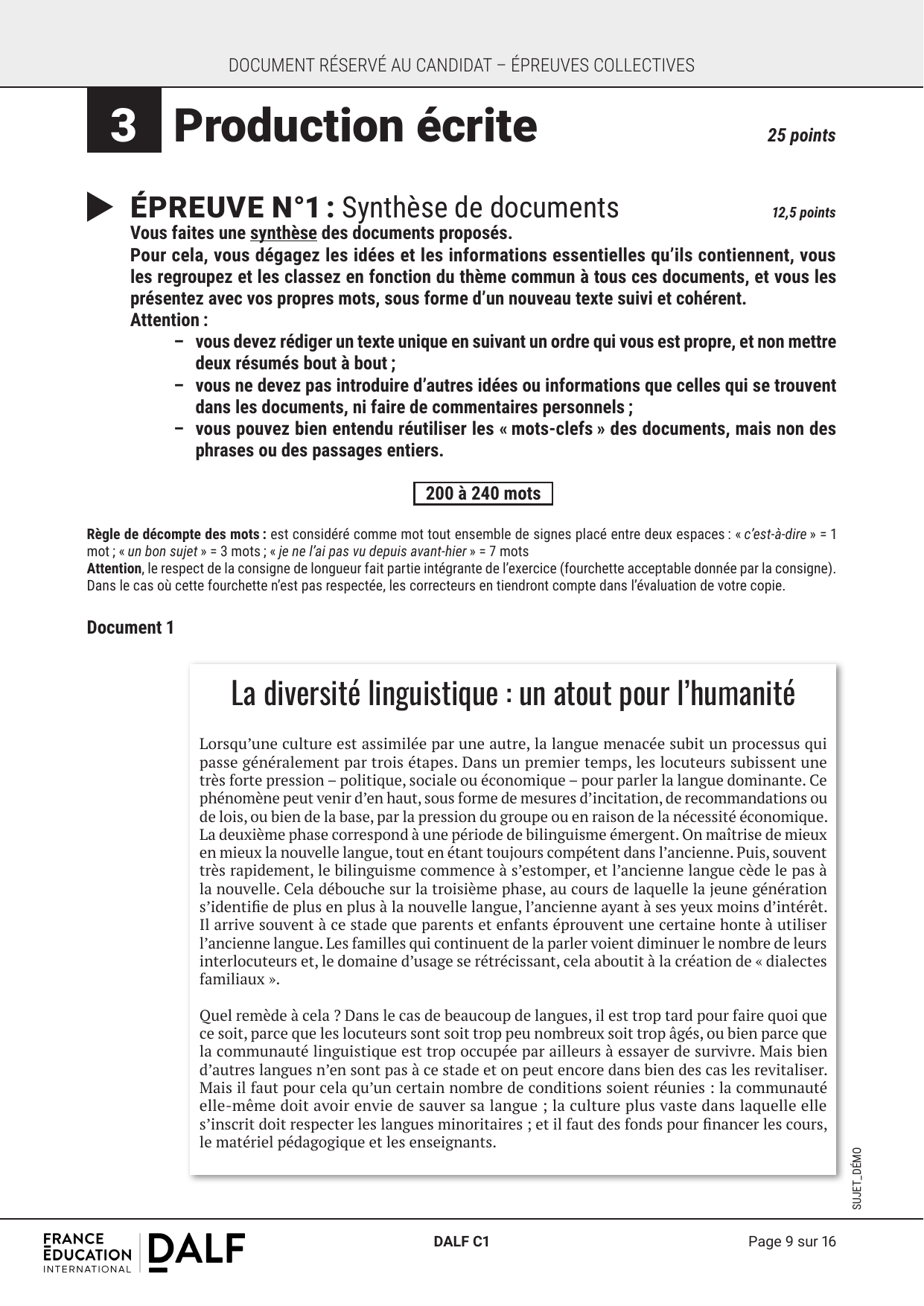 Epreuve no 1 — Synthese de documents 1